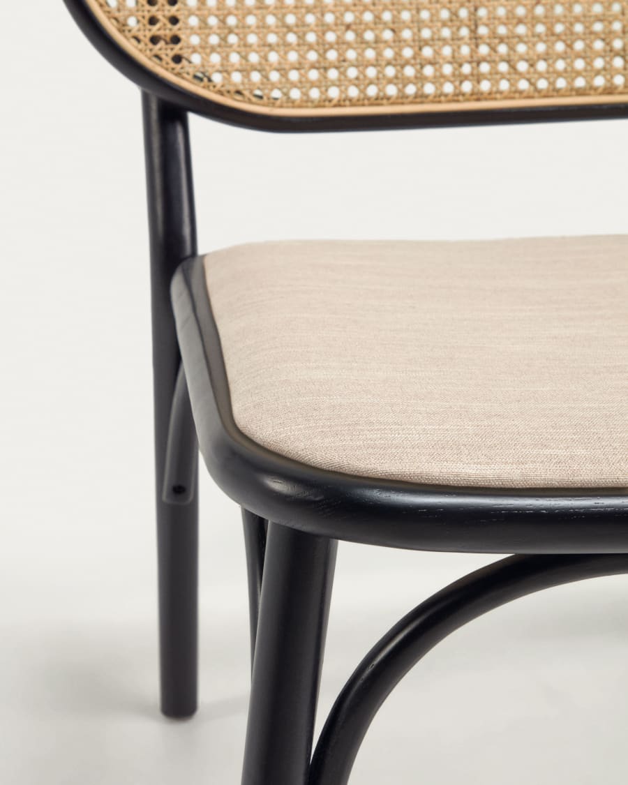Doriane Sessel massive Ulme schwarzes Lackfinish gepolsterter Sitz