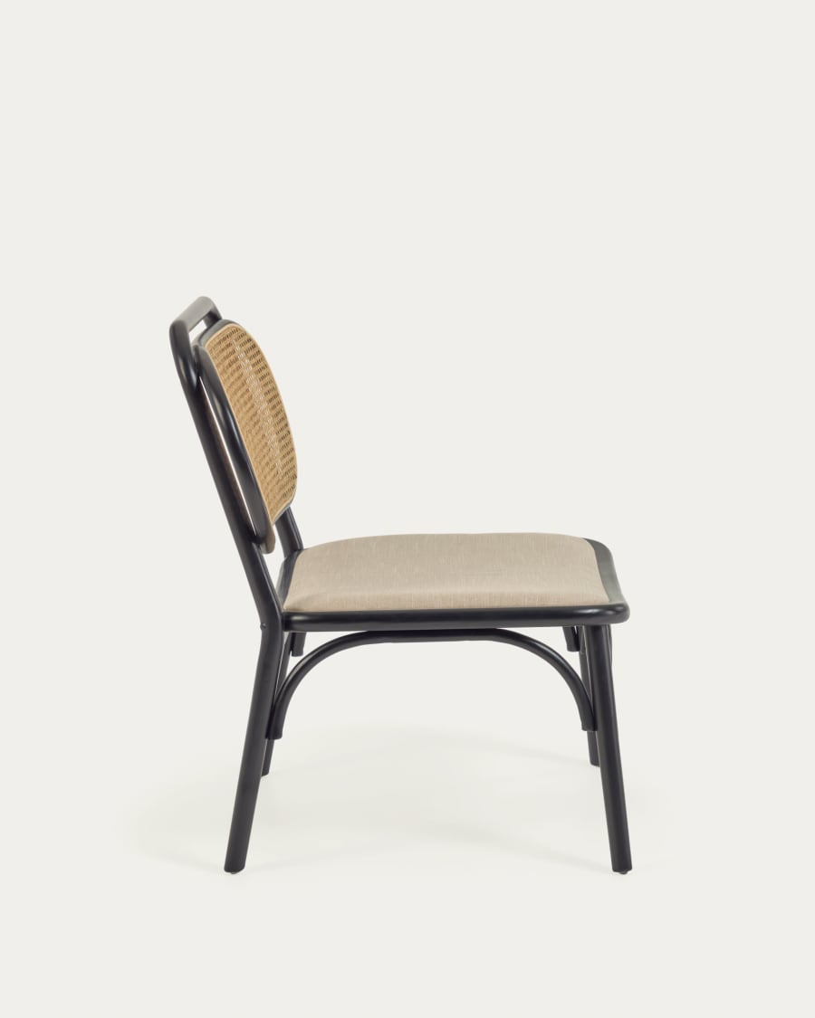Doriane Sessel massive Ulme schwarzes Lackfinish gepolsterter Sitz