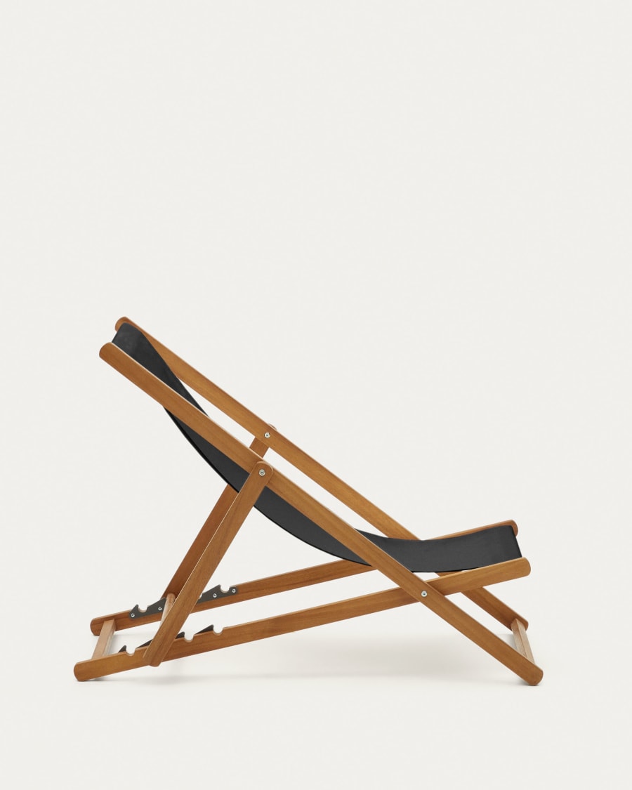 Adredna folding outdoor deck chair in black with solid acacia wood FSC 100%