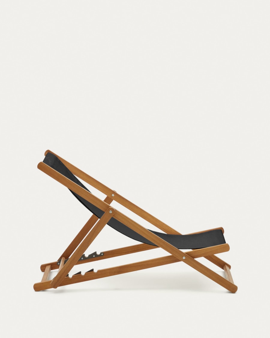 Adredna folding outdoor deck chair in black with solid acacia wood FSC 100%