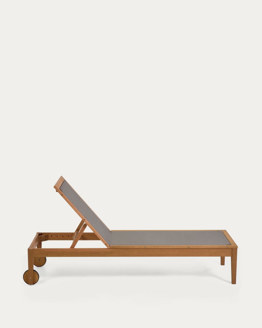 Caterin solid eucalyptus wood outdoor sun lounger in grey, FSC 100%