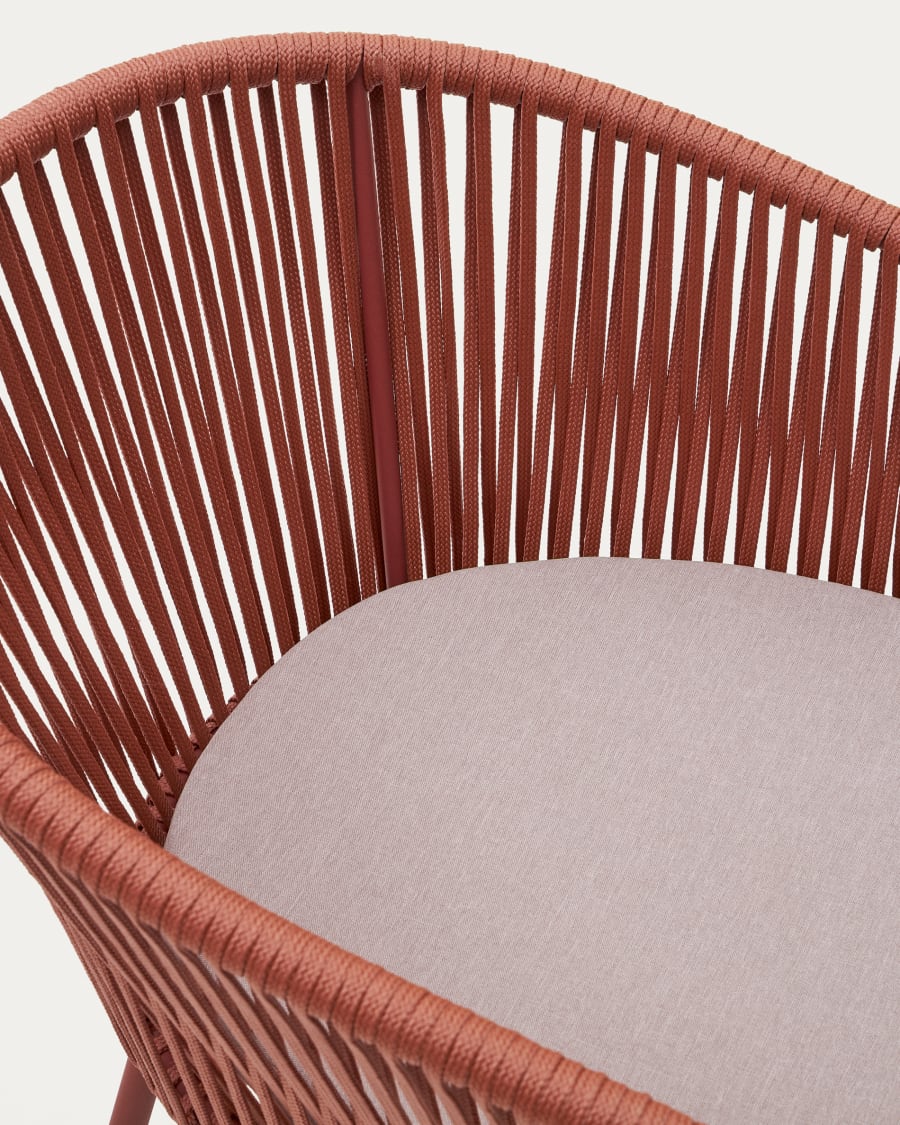 Yanet terracotta rope chair with galvanised steel legs