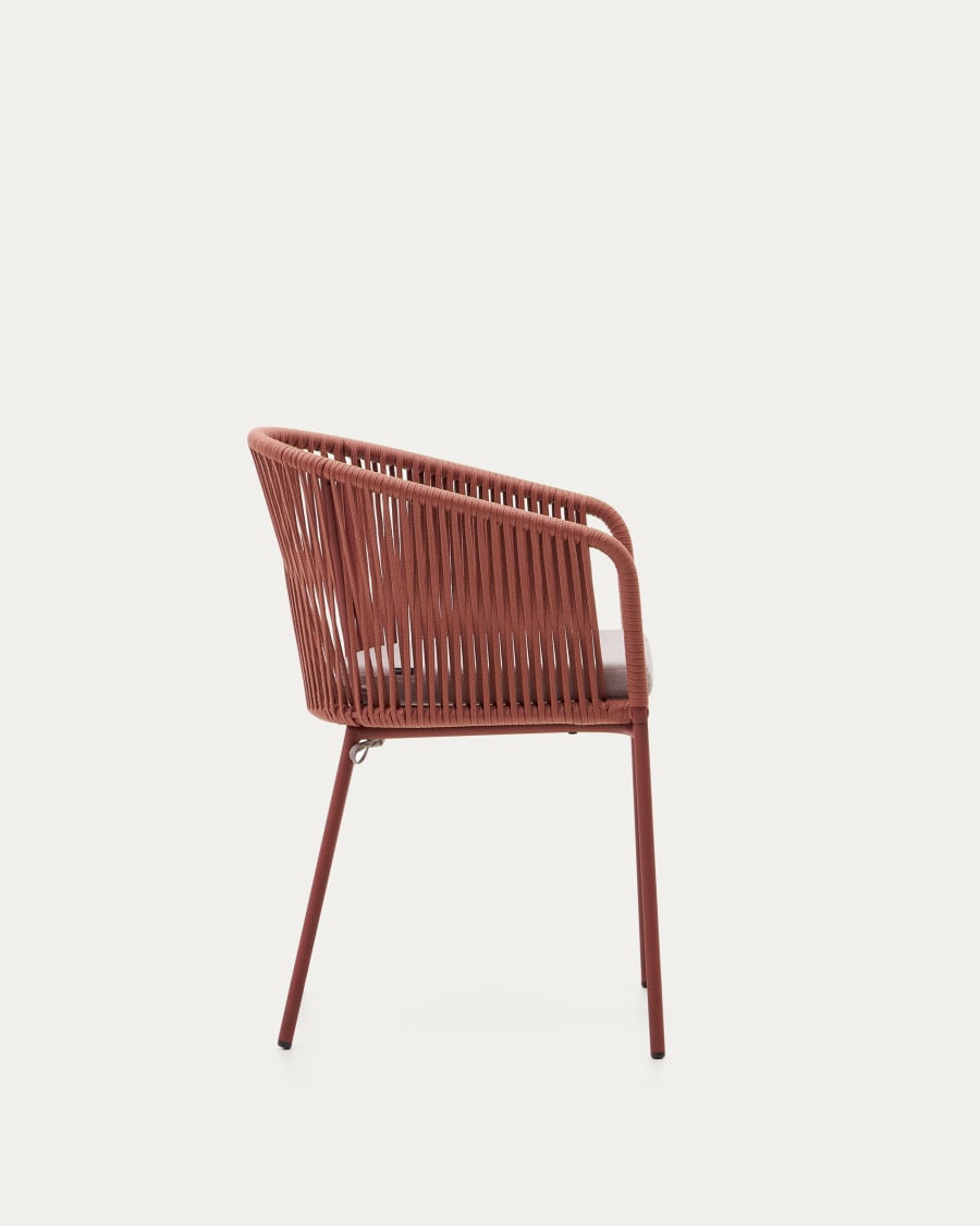 Yanet terracotta rope chair with galvanised steel legs