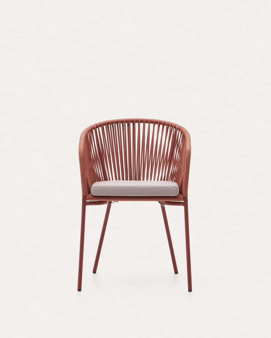 Yanet terracotta rope chair with galvanised steel legs