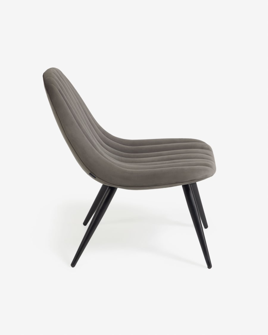 Marlene grey velvet chair with steel legs with black finish