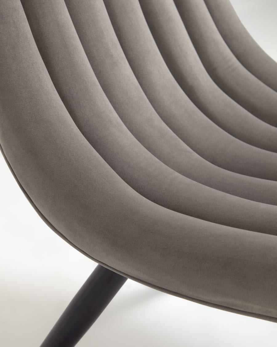 Marlene grey velvet chair with steel legs with black finish