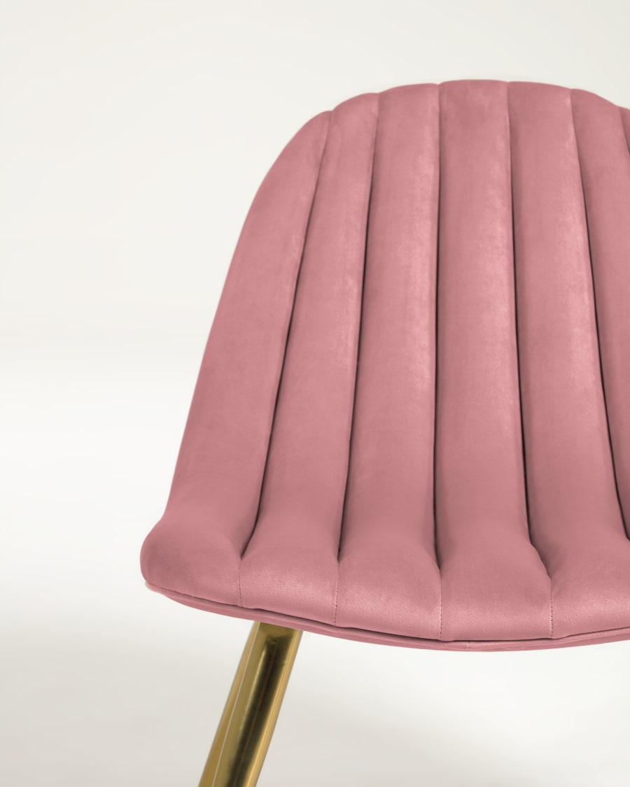 Marlene pink velvet chair with steel legs with gold finish