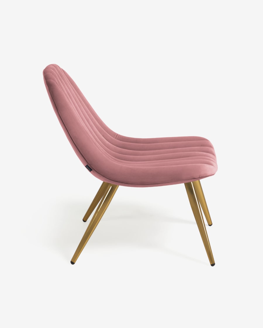 Marlene pink velvet chair with steel legs with gold finish