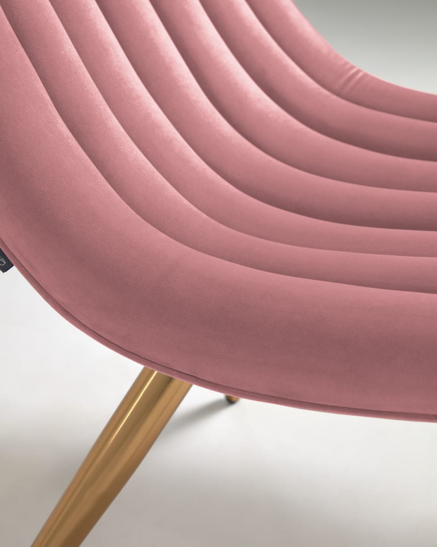 Marlene pink velvet chair with steel legs with gold finish