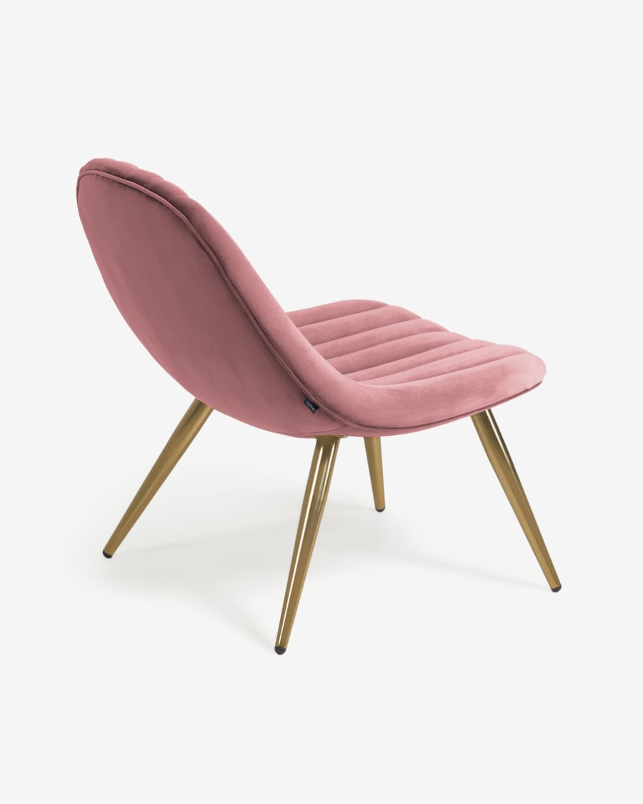 Marlene pink velvet chair with steel legs with gold finish