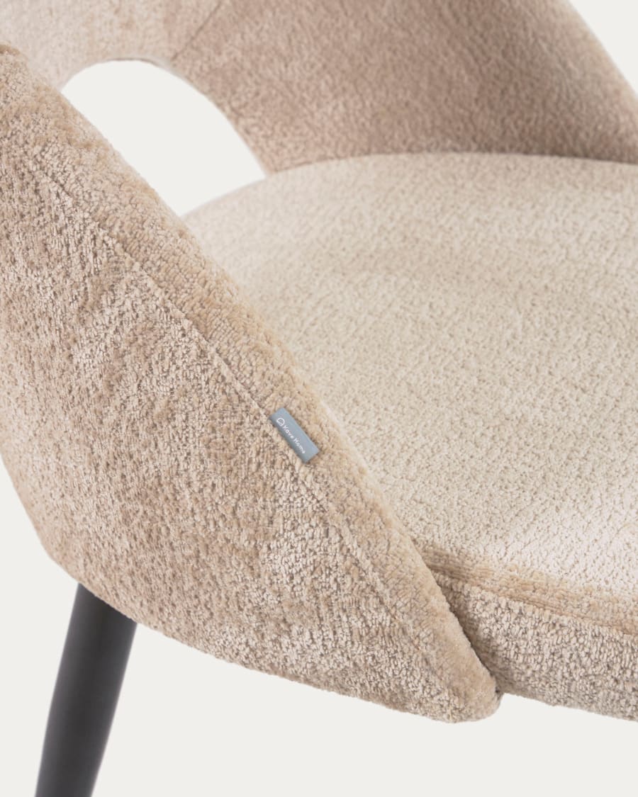 Beige chenille Mael chair with steel legs with black finish FSC 100%