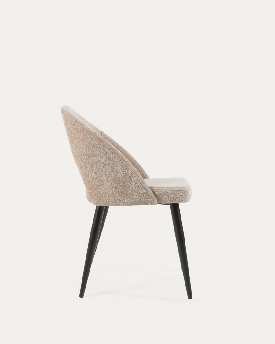 Beige chenille Mael chair with steel legs with black finish FSC 100%