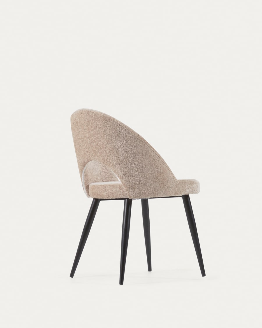 Beige chenille Mael chair with steel legs with black finish FSC 100%