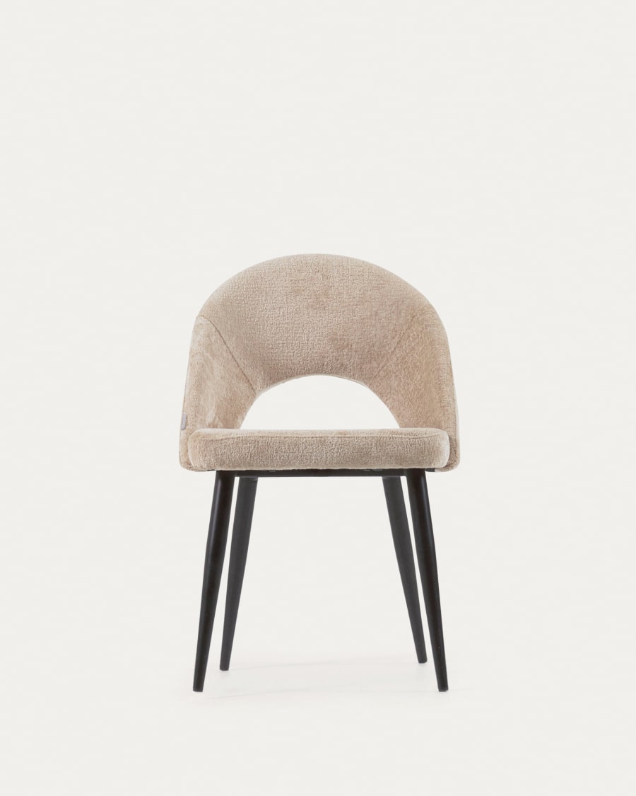 Beige chenille Mael chair with steel legs with black finish FSC 100%