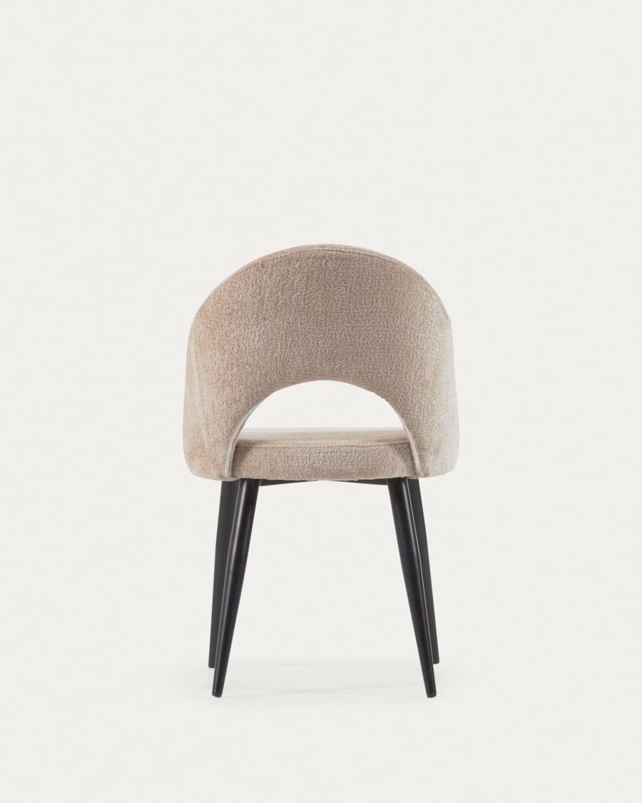 Beige chenille Mael chair with steel legs with black finish FSC 100%