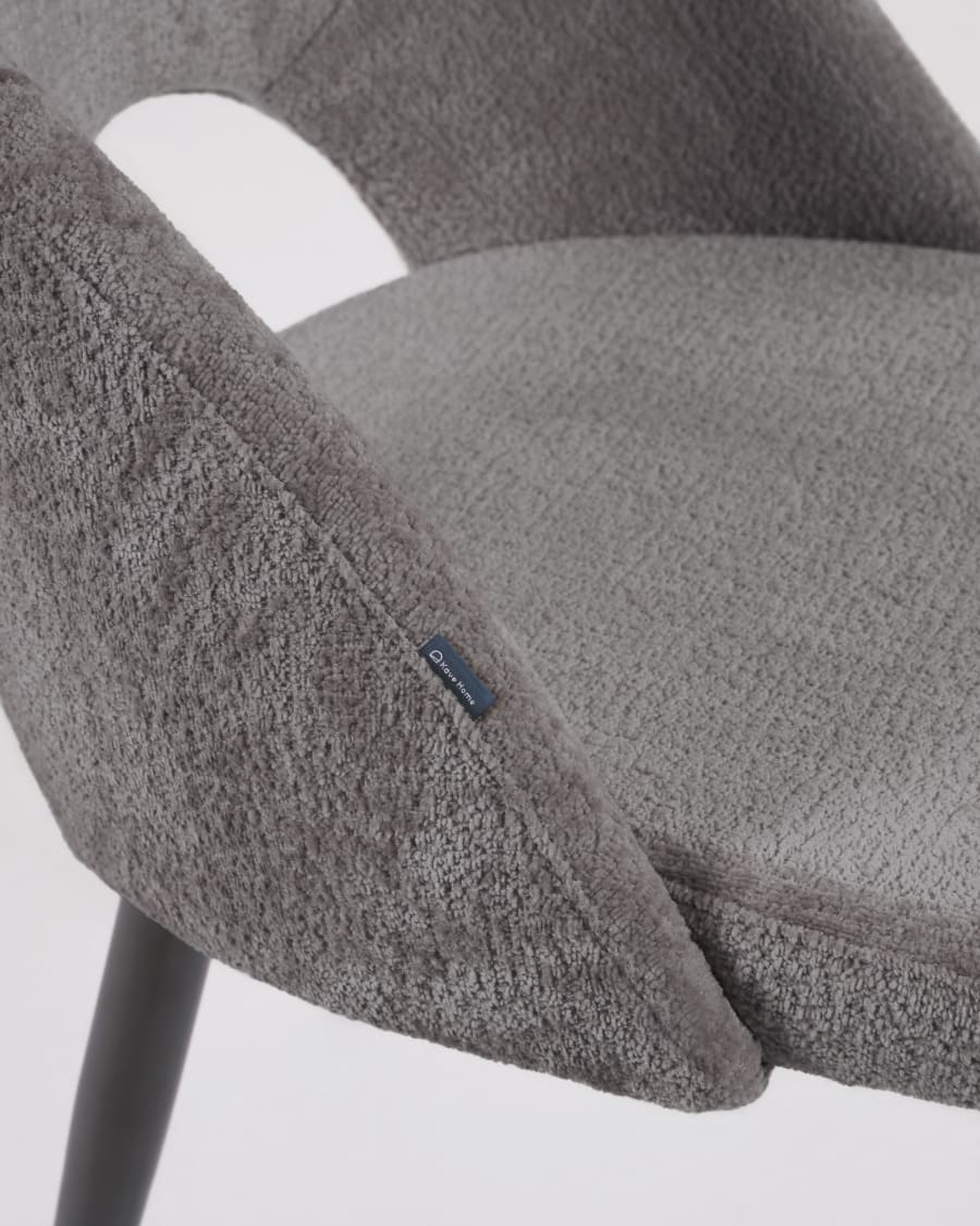 Grey chenille Mael chair with steel legs with black finish