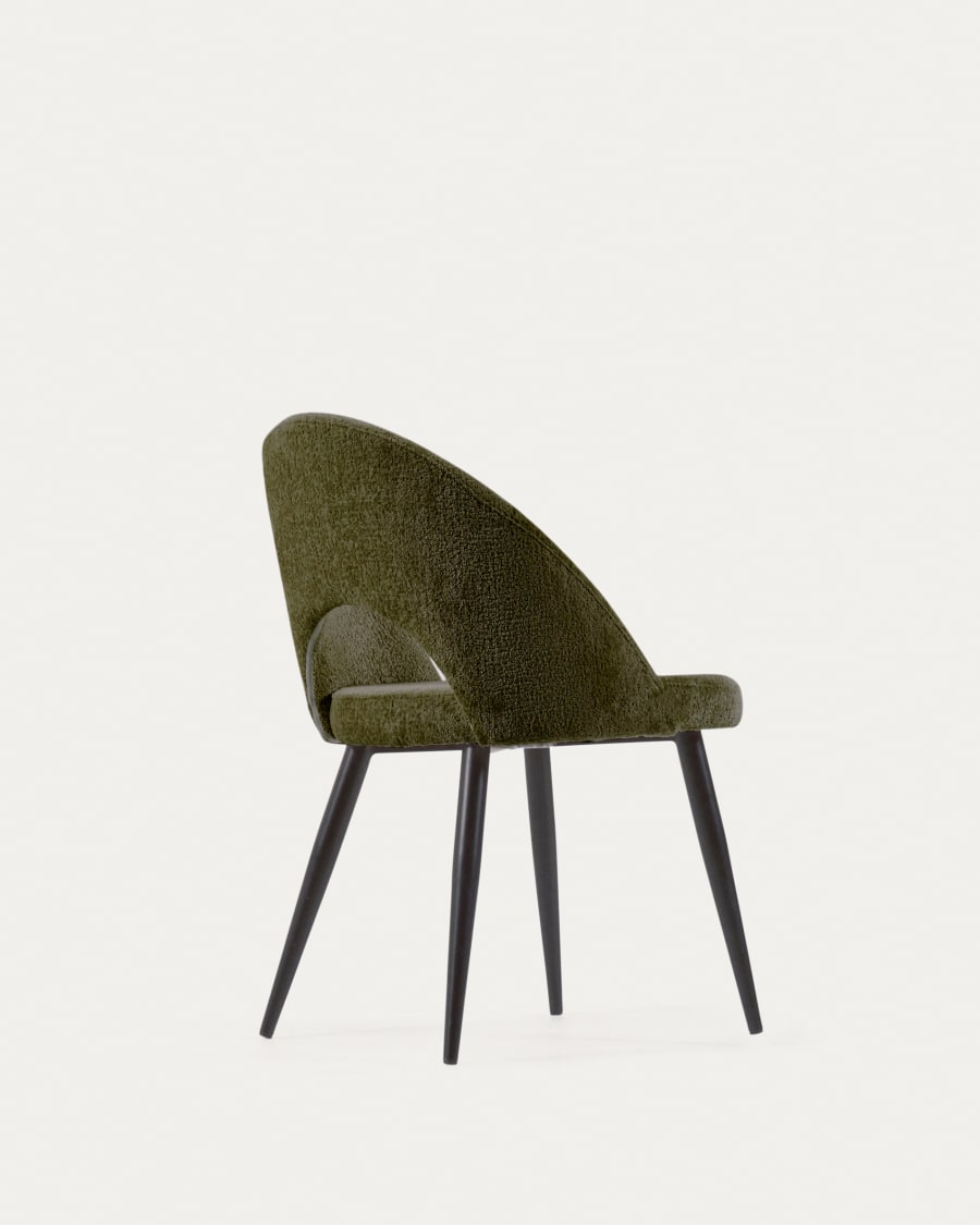 Green chenille Mael chair with steel legs with black finish