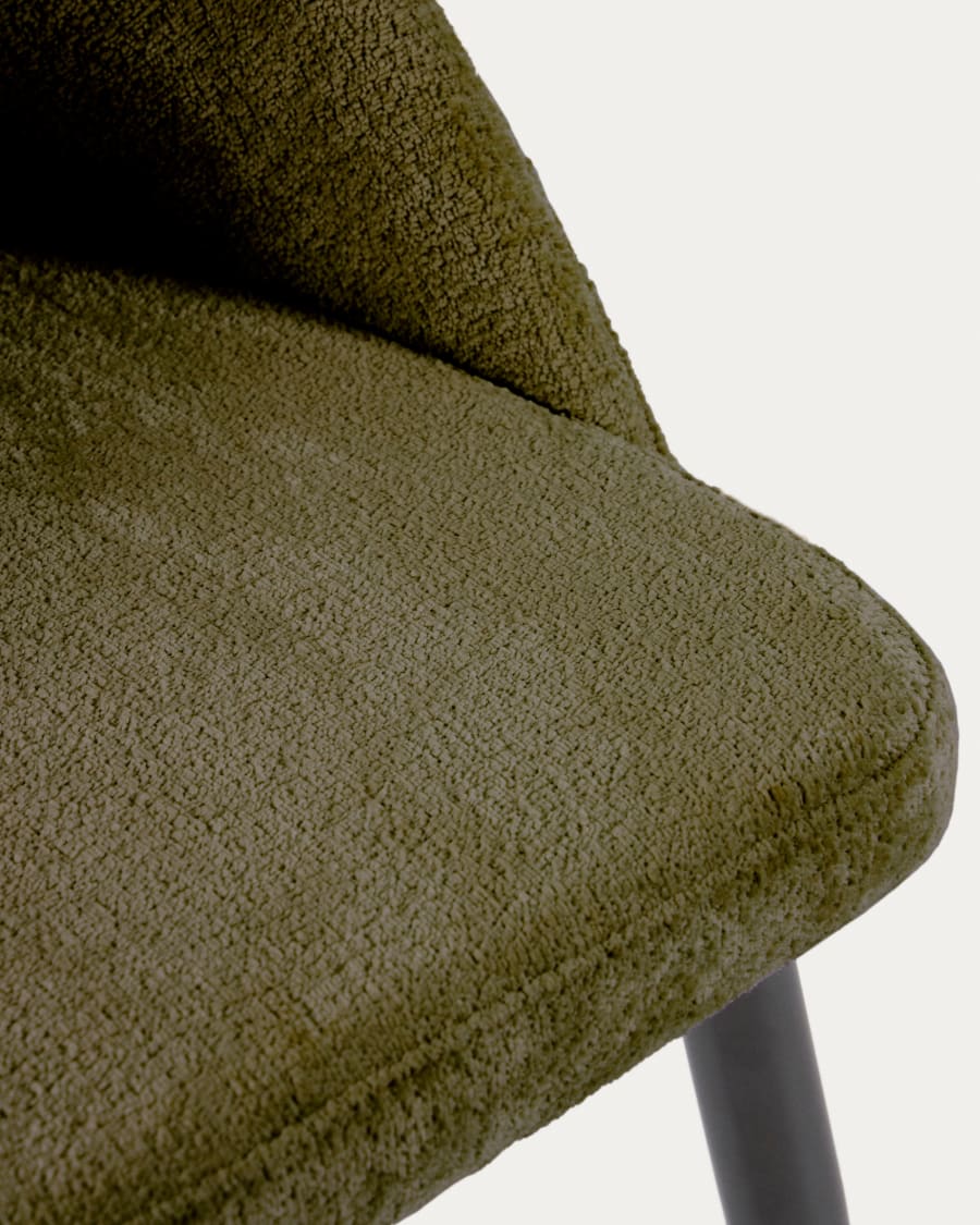 Green chenille Mael chair with steel legs with black finish