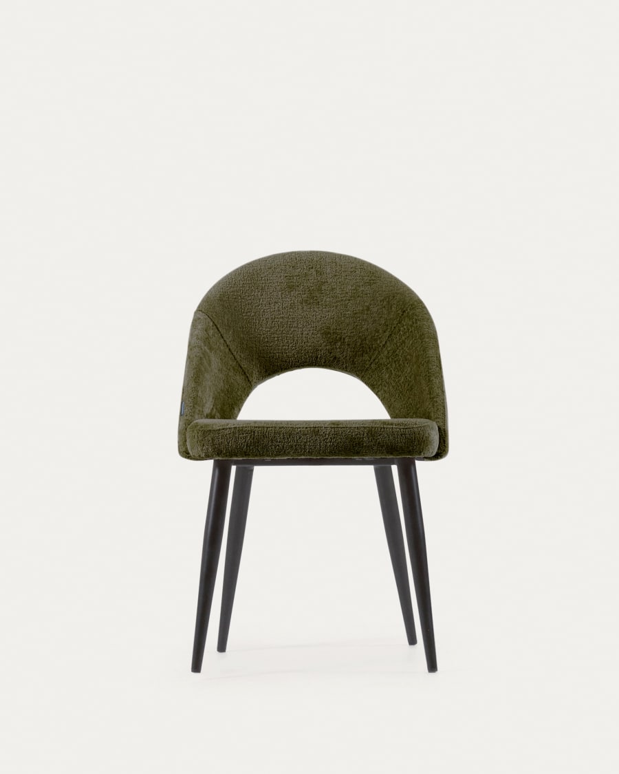 Green chenille Mael chair with steel legs with black finish