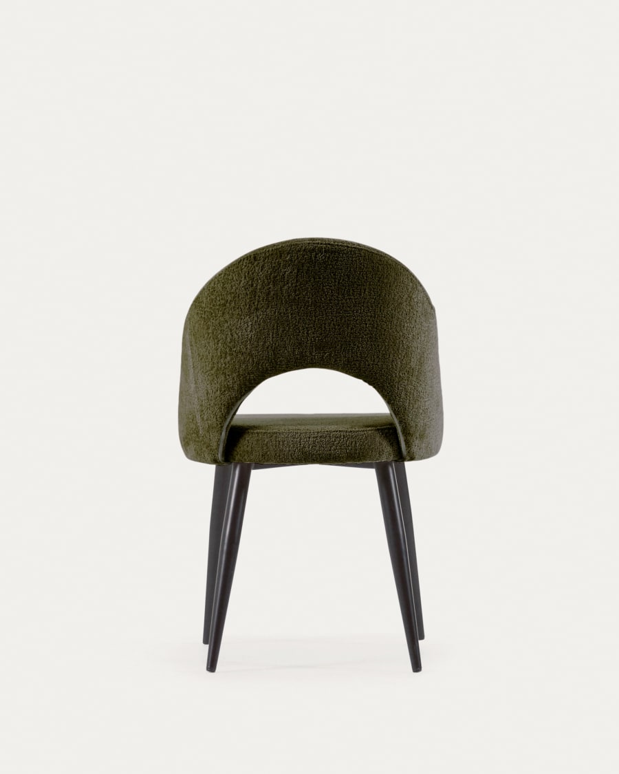 Green chenille Mael chair with steel legs with black finish