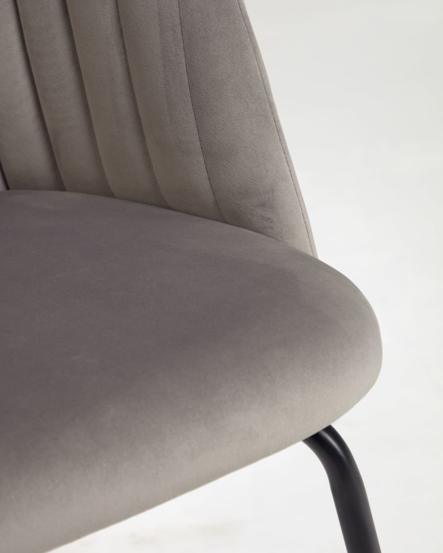 Lumina light grey velvet chair with steel legs with black finish