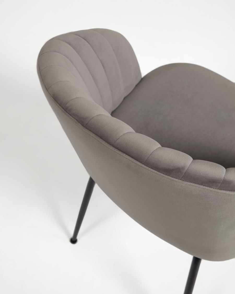 Lumina light grey velvet chair with steel legs with black finish