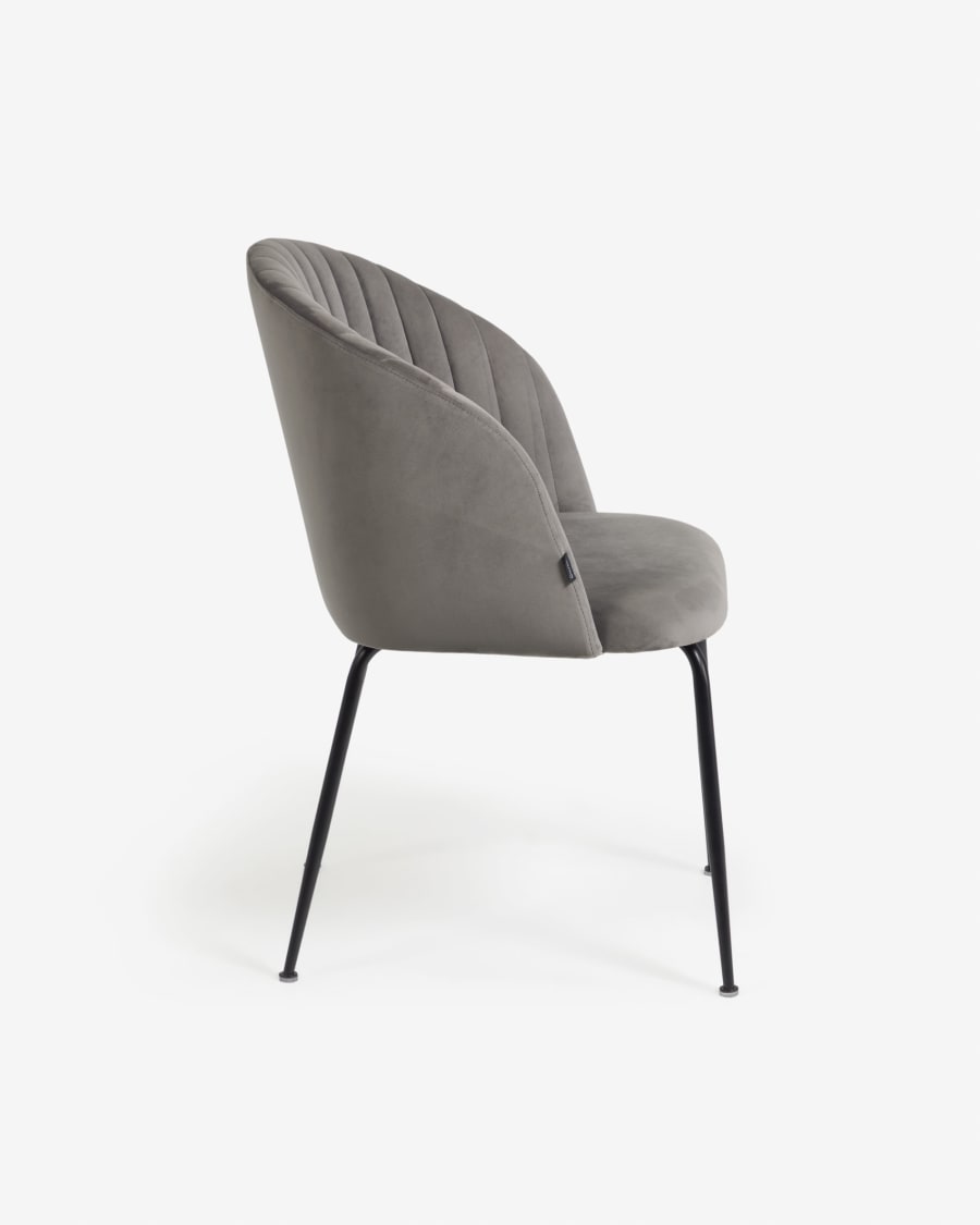 Lumina light grey velvet chair with steel legs with black finish