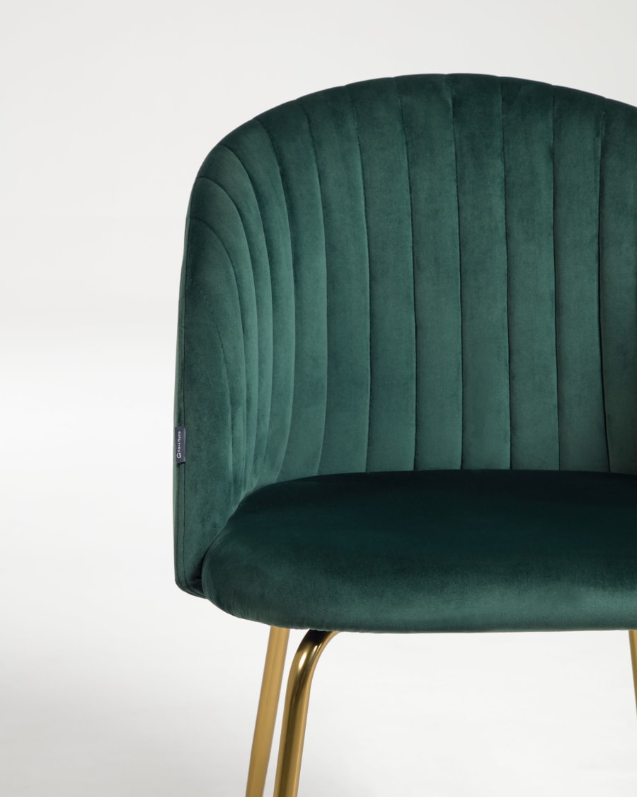 Lumina dark green velvet chair with steel legs with gold finish