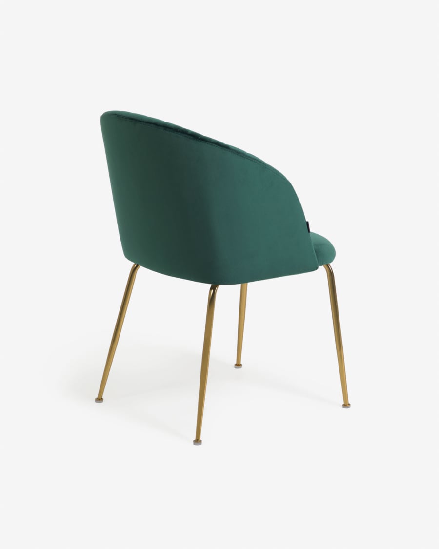 Lumina dark green velvet chair with steel legs with gold finish