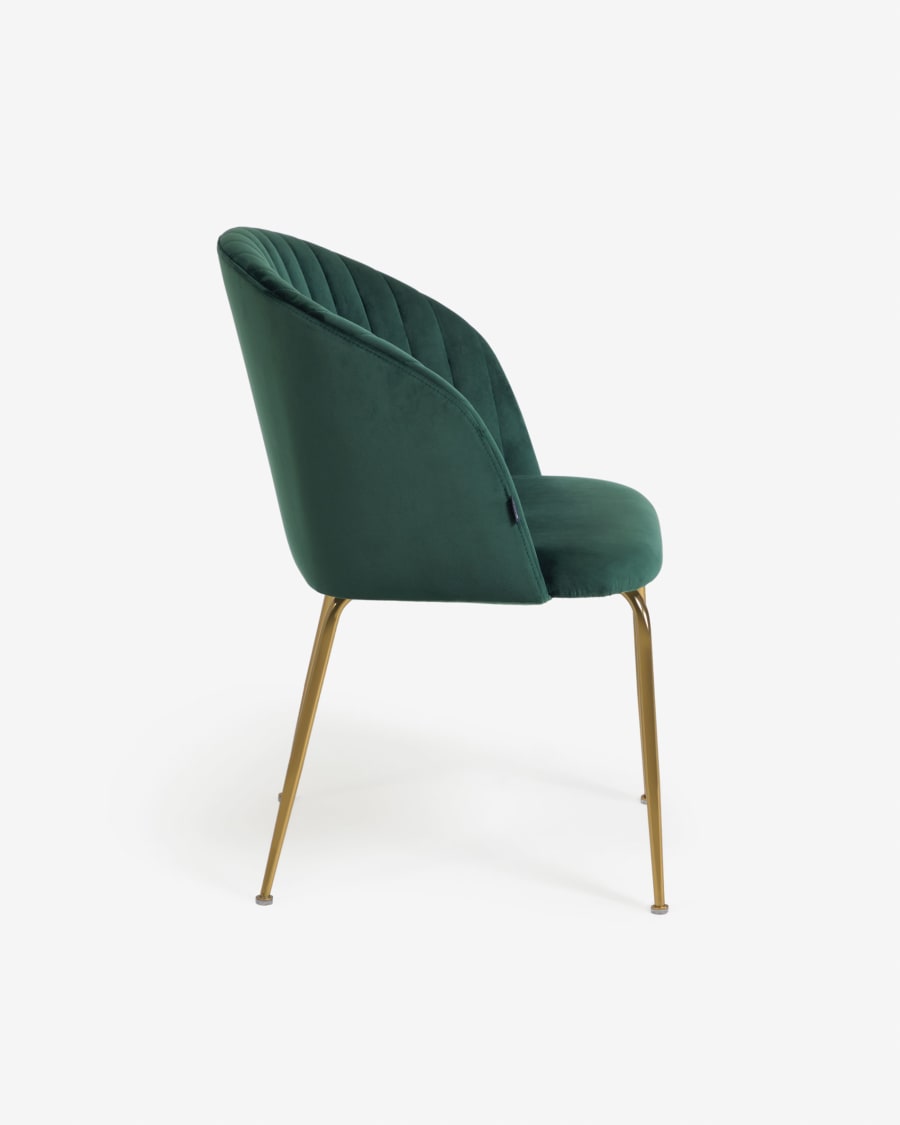 Lumina dark green velvet chair with steel legs with gold finish