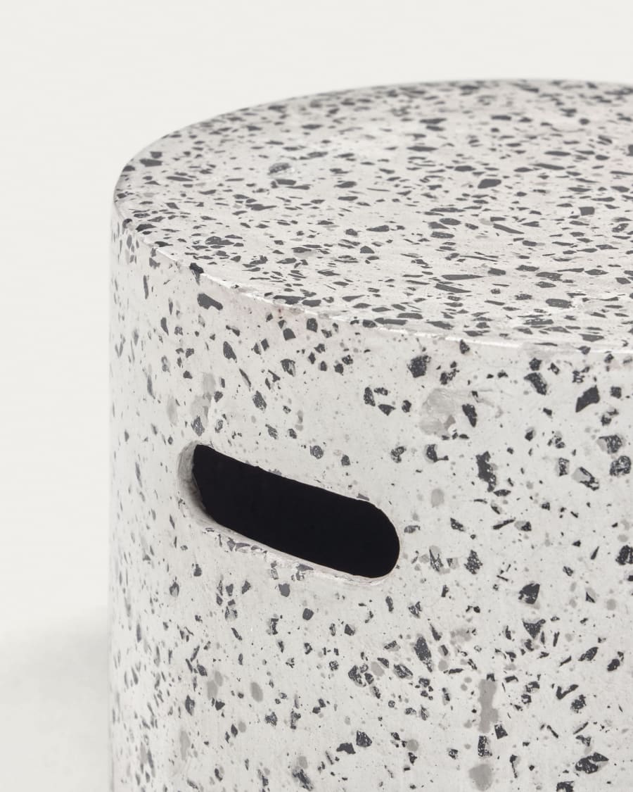 Jenell outdoor terrazzo footrest in white, Ø 35 cm