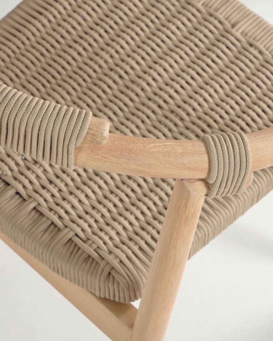 Majela stackable chair in solid eucalyptus with oak-effect finish and beige rope FSC 100%