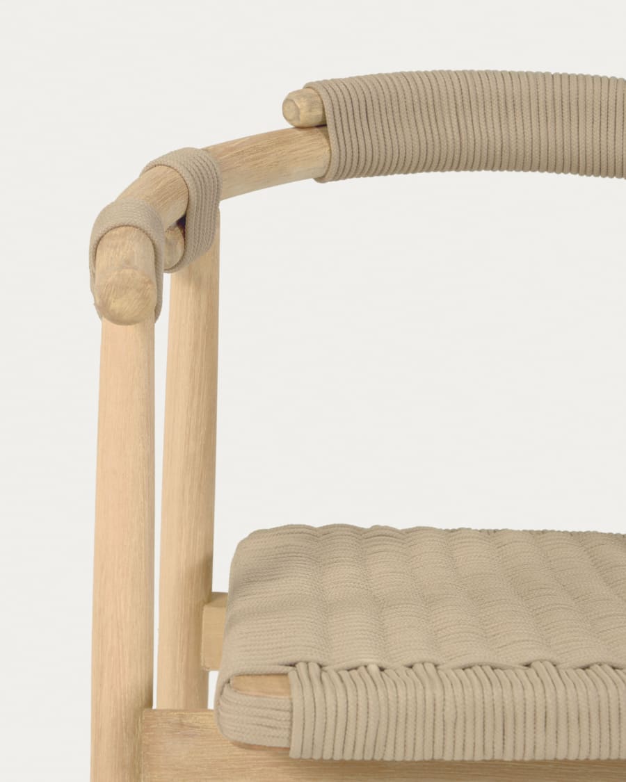 Majela stackable chair in solid eucalyptus with oak-effect finish and beige rope FSC 100%