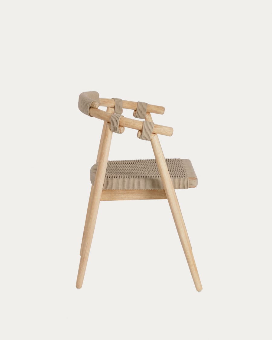 Majela stackable chair in solid eucalyptus with oak-effect finish and beige rope FSC 100%