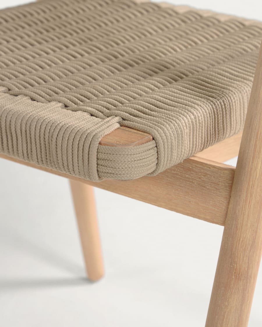 Majela stackable chair in solid eucalyptus with oak-effect finish and beige rope FSC 100%