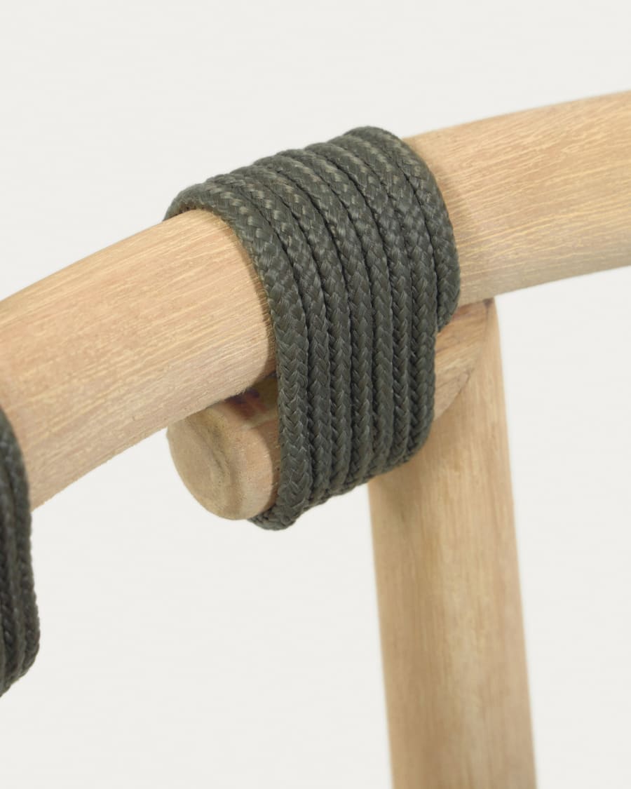 Majela chair in solid eucalyptus with oak-effect finish and green rope FSC 100%