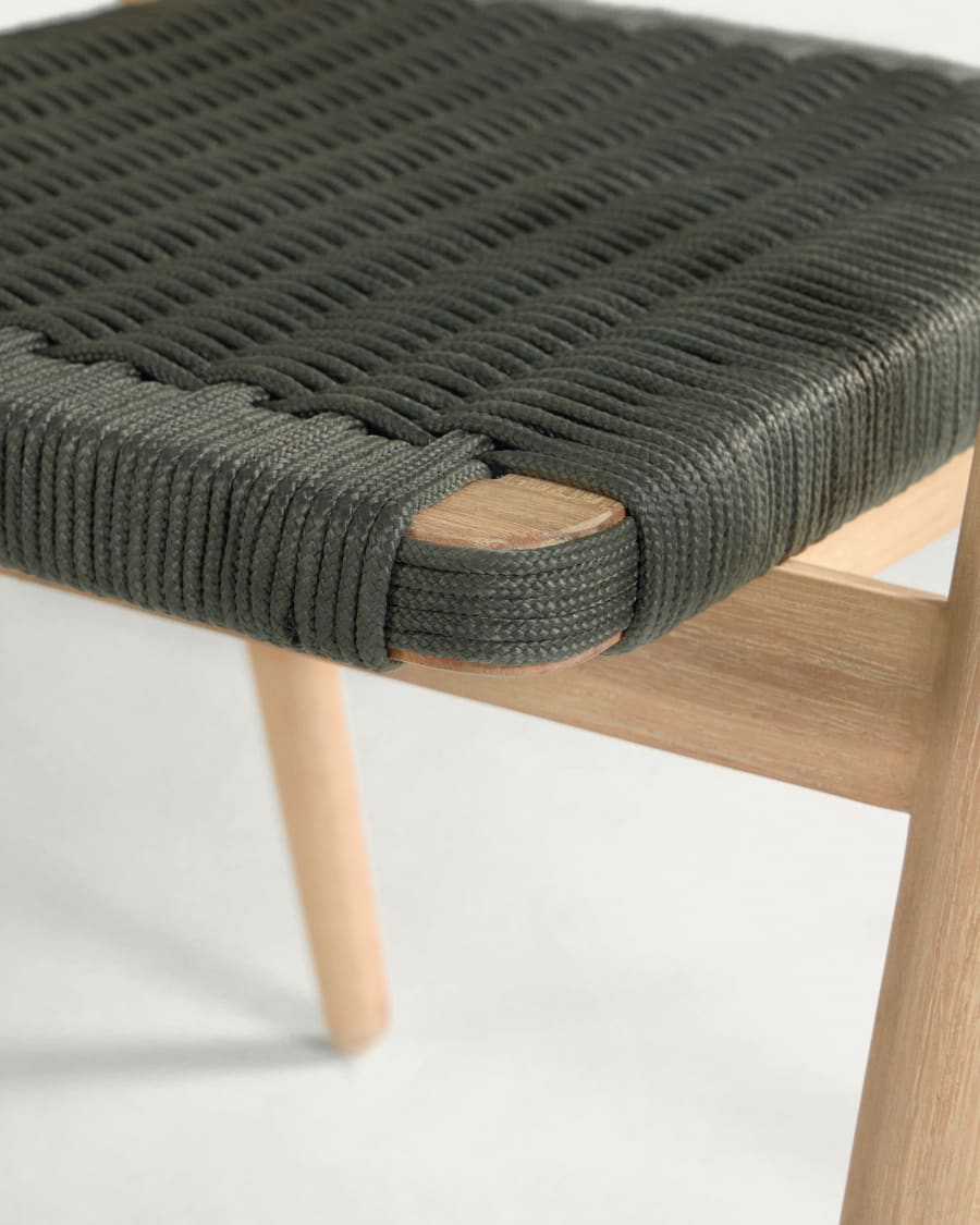 Majela chair in solid eucalyptus with oak-effect finish and green rope FSC 100%