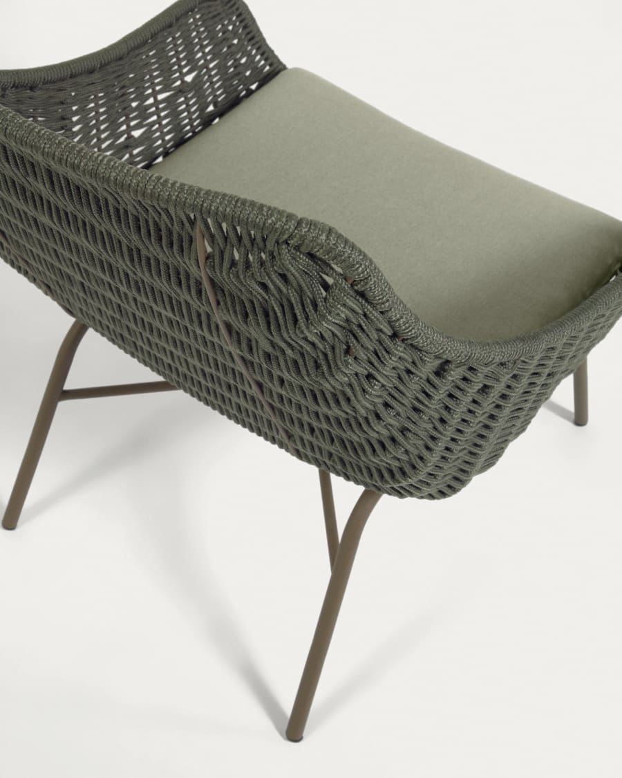 Abeli green cord armchair with galvanised steel legs.