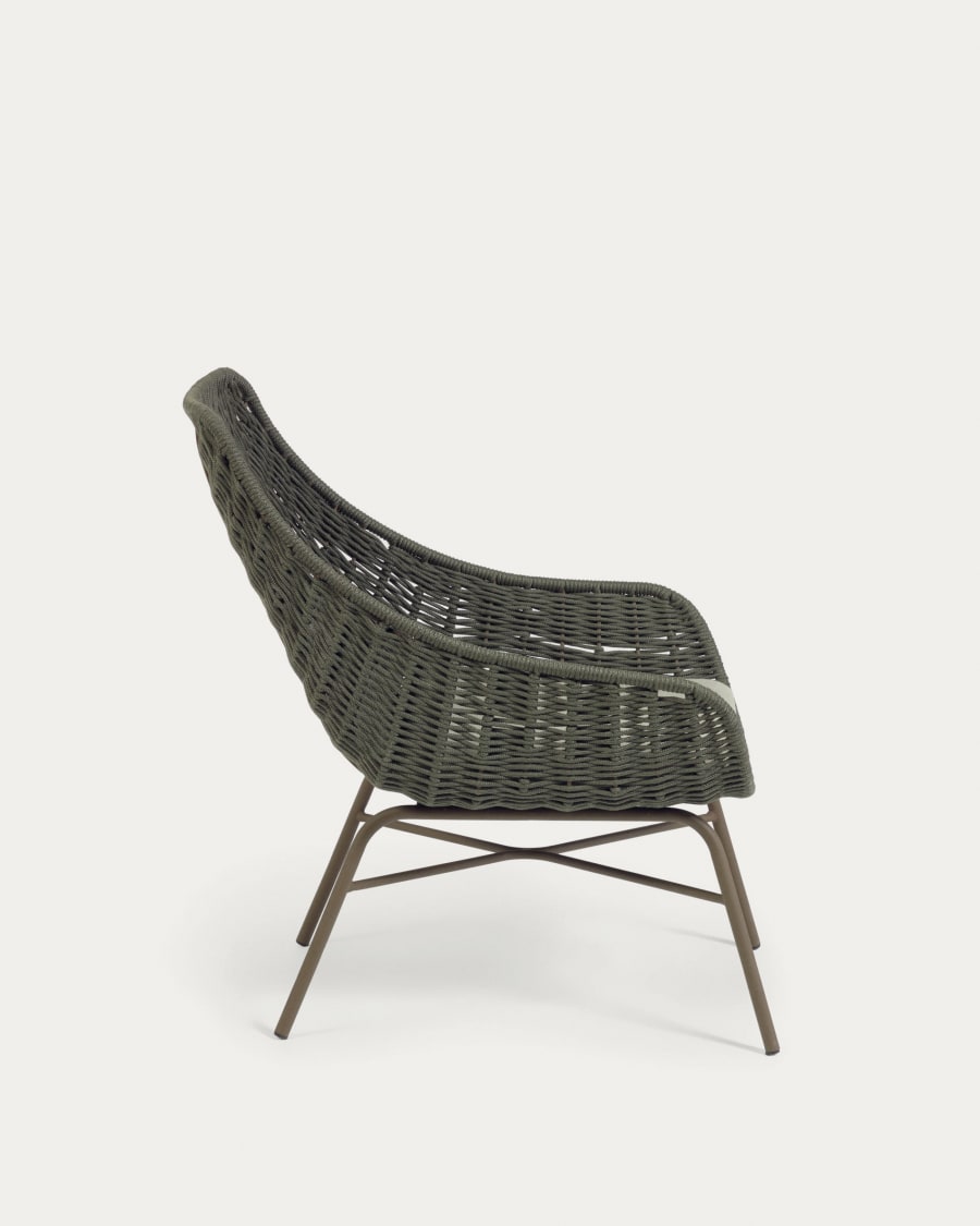 Abeli green cord armchair with galvanised steel legs.