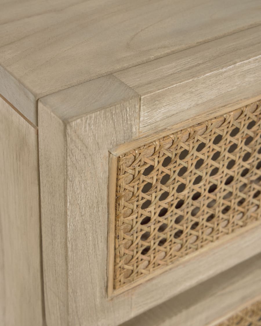 Rexit solid mindi wood and veneer chest of 5 drawers with rattan 60 x 113 cm