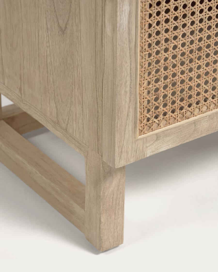 Rexit solid mindi wood and veneer bedside table with rattan 50 x 48 cm
