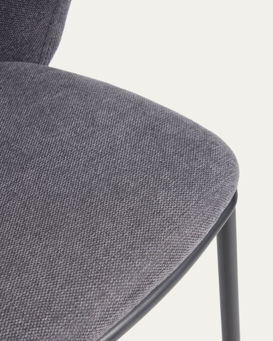 Ciselia chair in dark grey chenille and steel legs with black finish FSC Mix Credit
