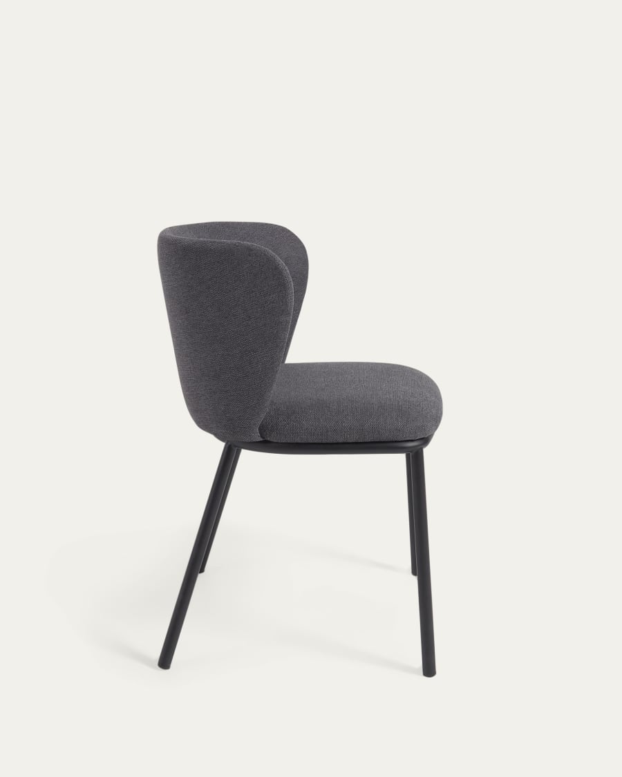 Ciselia chair in dark grey chenille and steel legs with black finish FSC Mix Credit