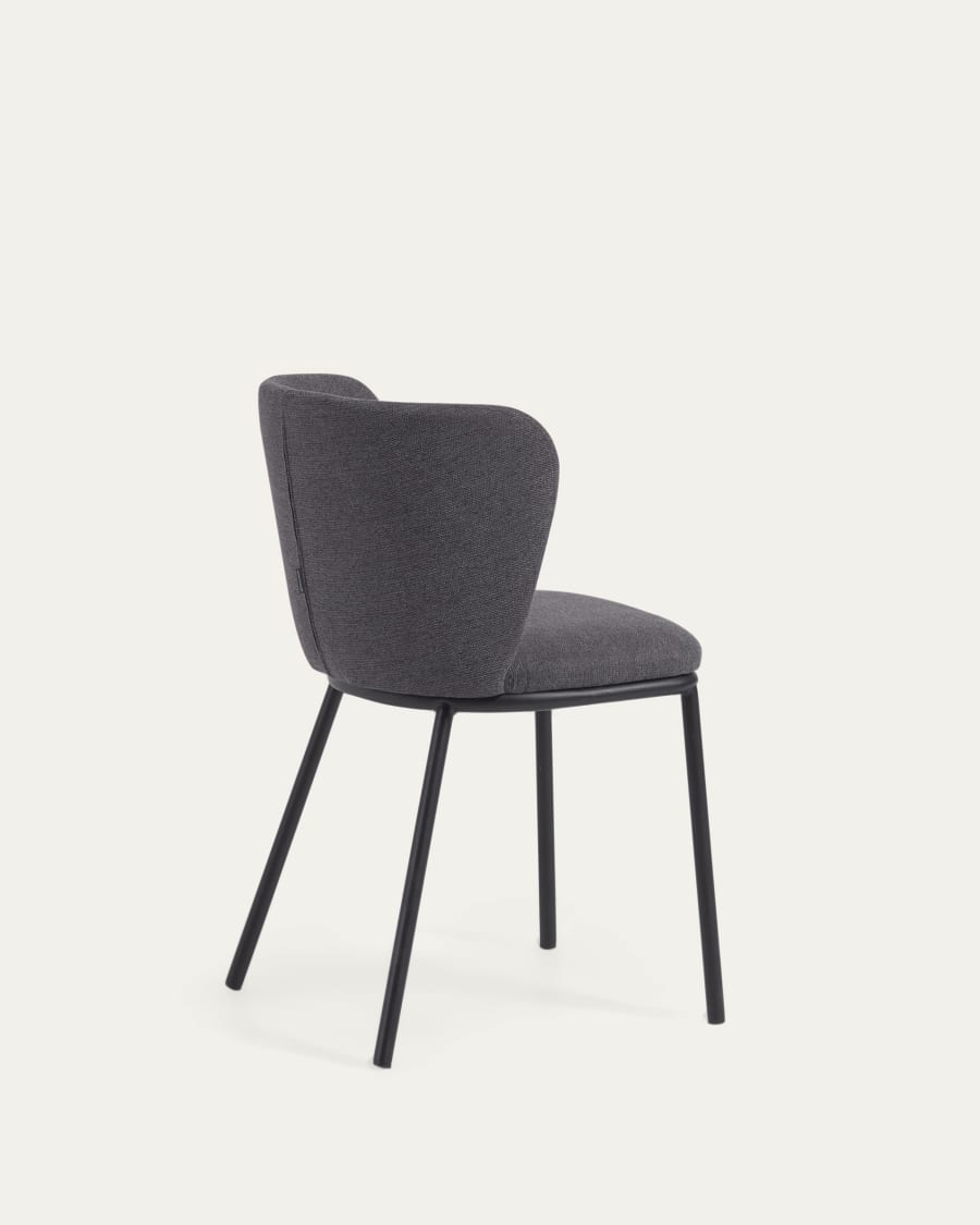 Ciselia chair in dark grey chenille and steel legs with black finish FSC Mix Credit
