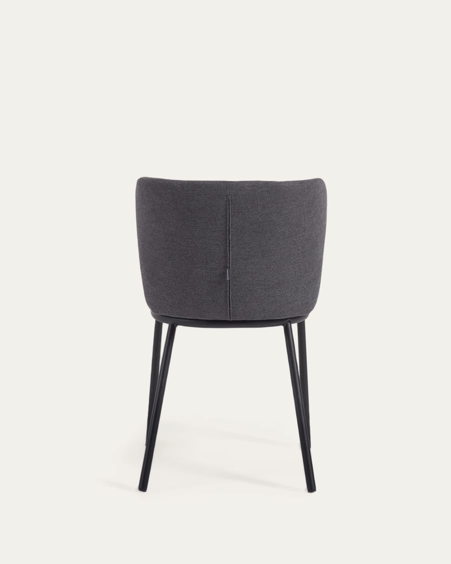 Ciselia chair in dark grey chenille and steel legs with black finish FSC Mix Credit