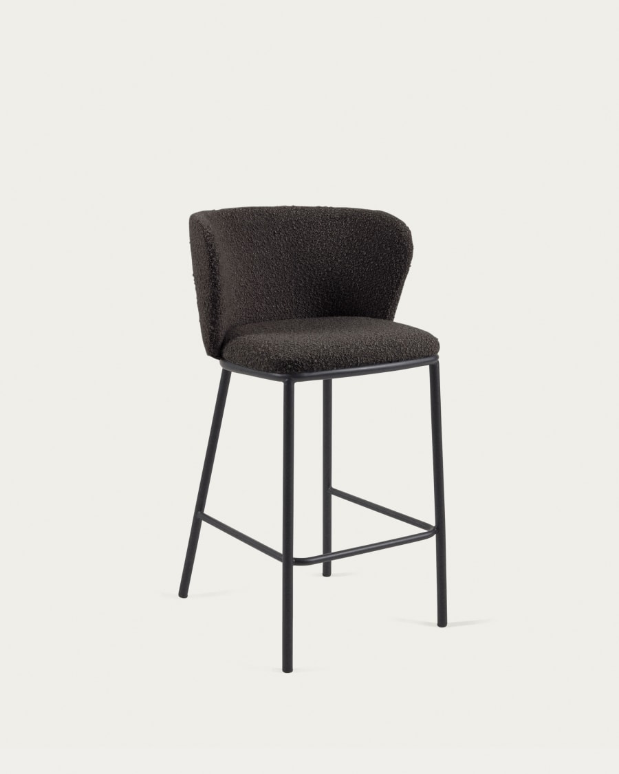 Ciselia stool with black bouclé and black steel legs, height 65 cm FSC Mix Credit