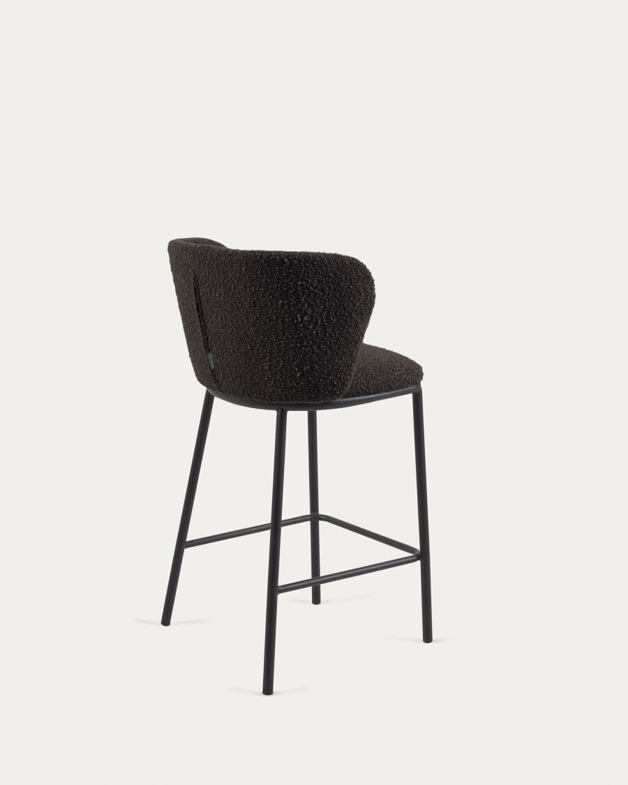 Ciselia stool with black bouclé and black steel legs, height 65 cm FSC Mix Credit