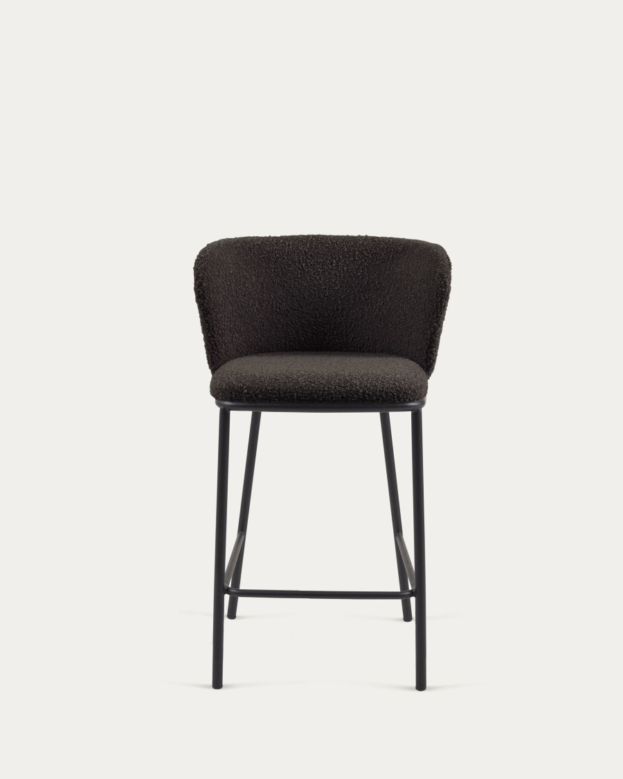 Ciselia stool with black bouclé and black steel legs, height 65 cm FSC Mix Credit