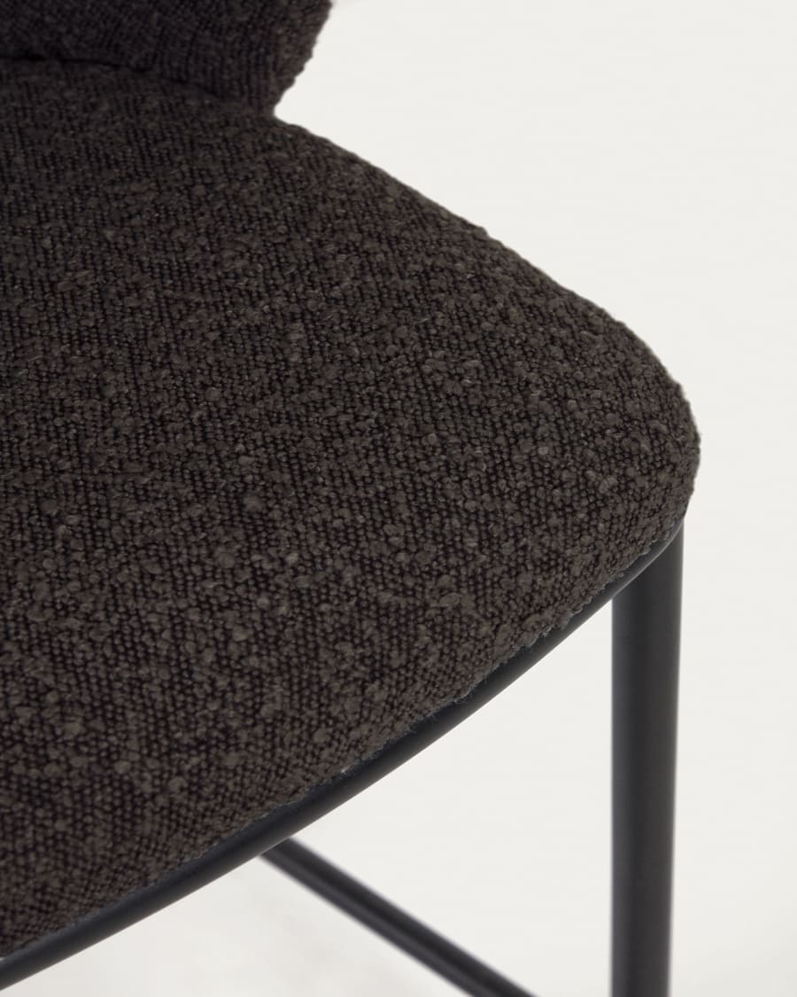 Ciselia stool with black bouclé and black steel legs, height 75 cm FSC Mix Credit