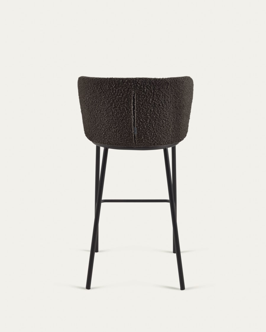 Ciselia stool with black bouclé and black steel legs, height 75 cm FSC Mix Credit
